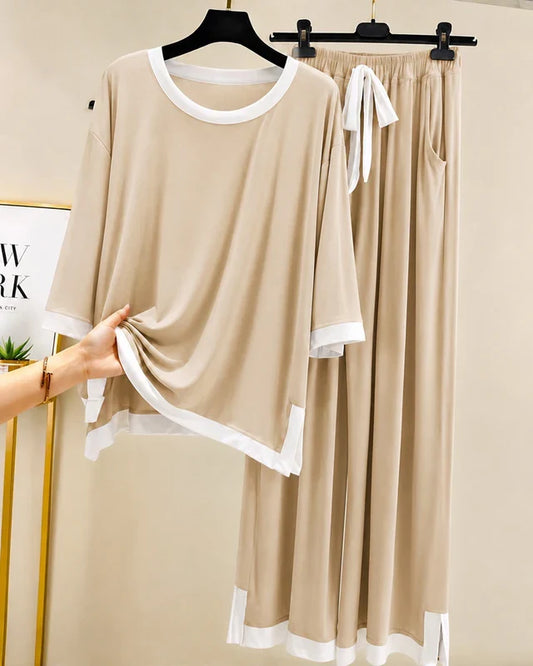 Skin White Round Neck Palazzo PJ Set