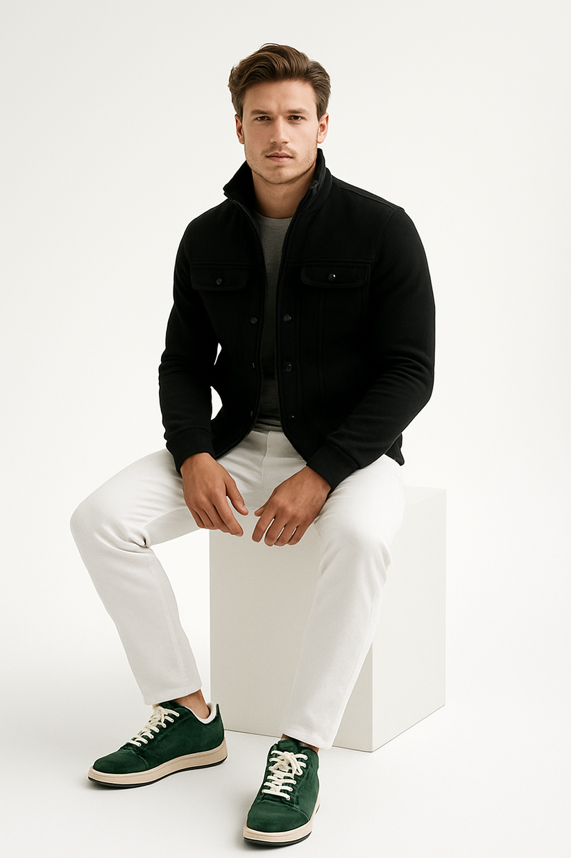 Black Mexican Style Zipper Jacket For Men