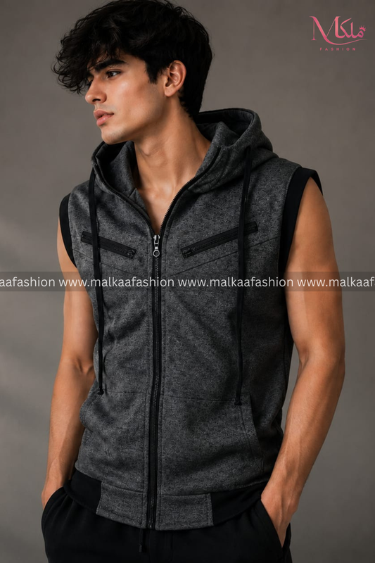 Charcoal Sleeveless Hooded Zipper