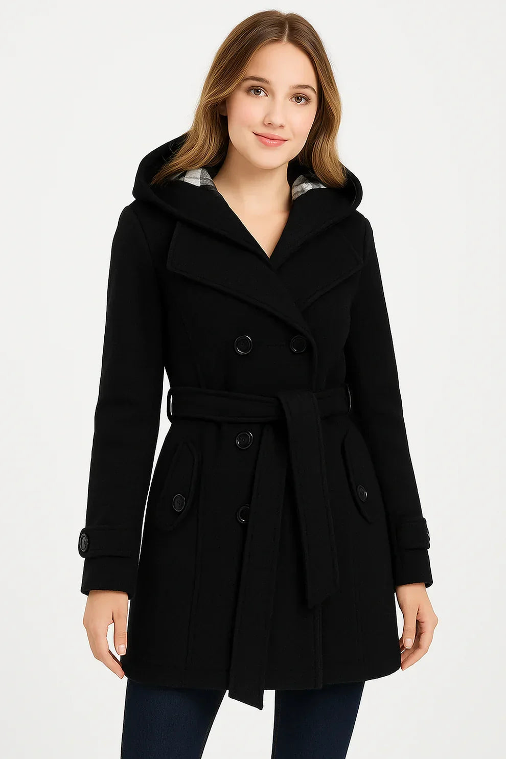 Black Women's Lace Trim Trench Coat Style Jacket