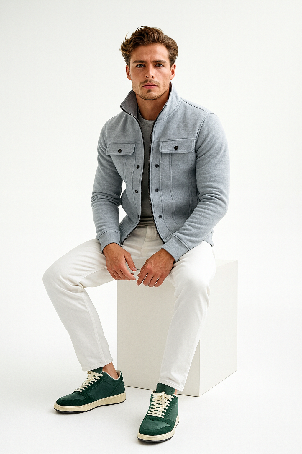 Grey Mexican Style Zipper Jacket For Men
