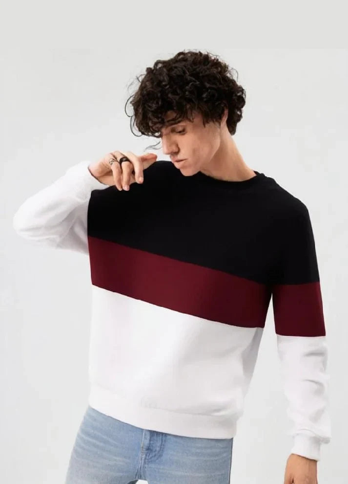 Black Maroon And White Block Sweatshirt