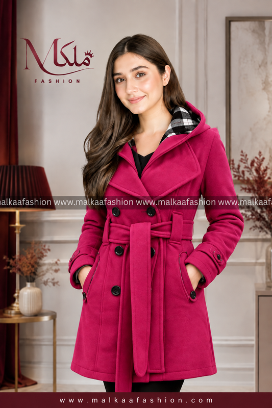 Maroon Women's Lace Trim Trench Coat Style Jacket