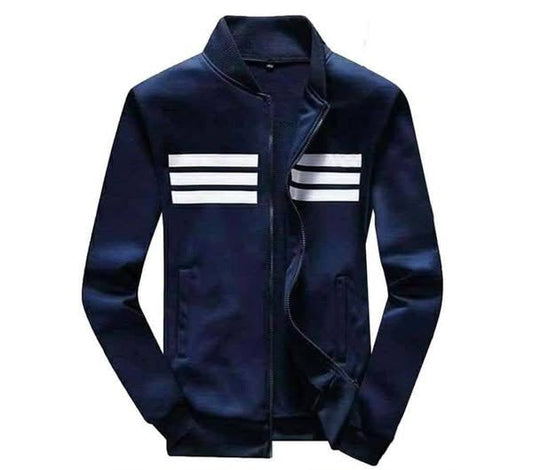 Navy Blue Three Stripe Zipper Jacket