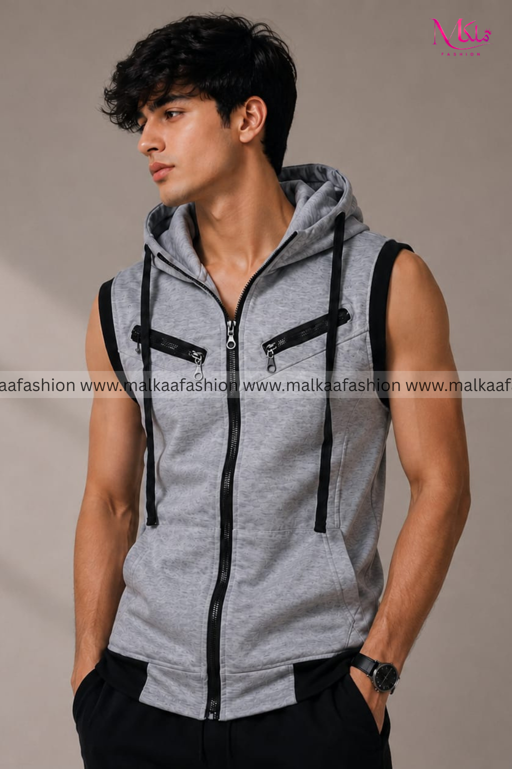 Pack Of Two Charcoal & Grey Sleeveless Hooded Zipper