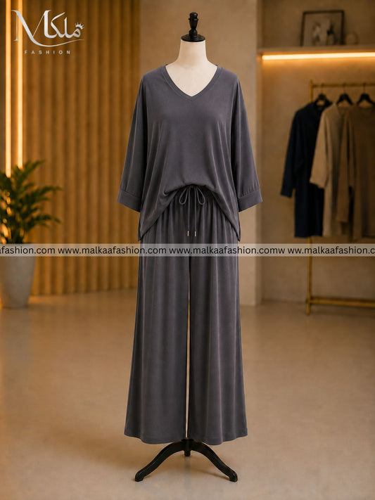 Charcoal V-Neck Palazzo PJ Set
