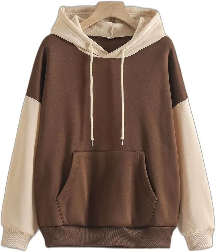 Brown With Cream Basic Hoodie For Women