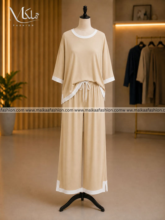 Skin White Round Neck Palazzo PJ Set