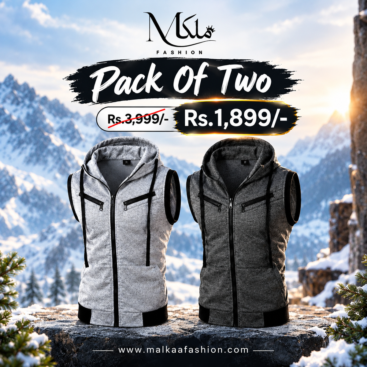 Pack Of Two Charcoal & Grey Sleeveless Hooded Zipper