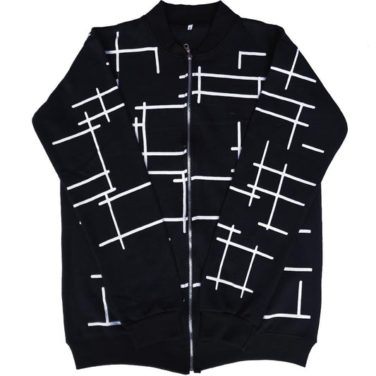 Black Printed Zipper Jacket For Women
