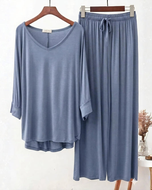 Teal Blue V-Neck Palazzo Women PJ Set