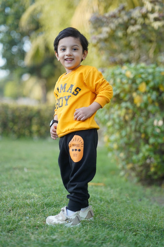 Yellow Mama's Boy Printed Sweatshirt With Trouser For Kids