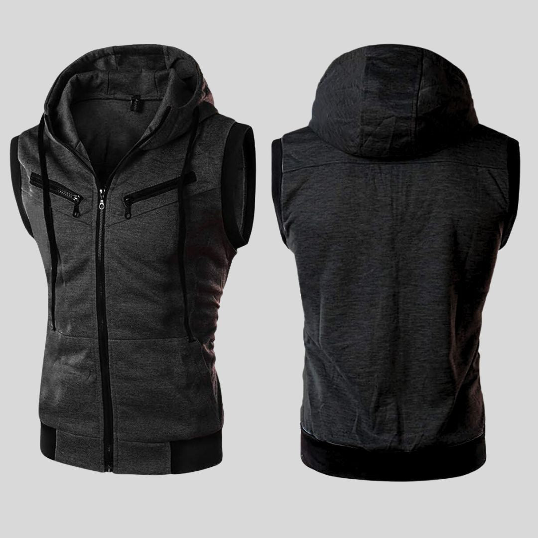 Charcoal Sleeveless Hooded Zipper For Women