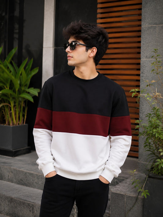 Black Maroon And White Block Sweatshirt