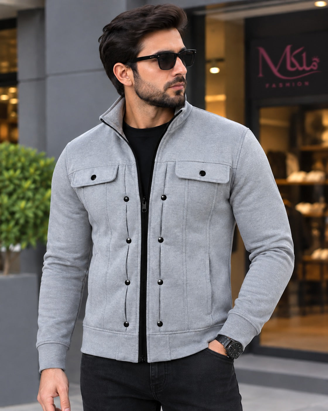 Grey Mexican Style Zipper Jacket For Men