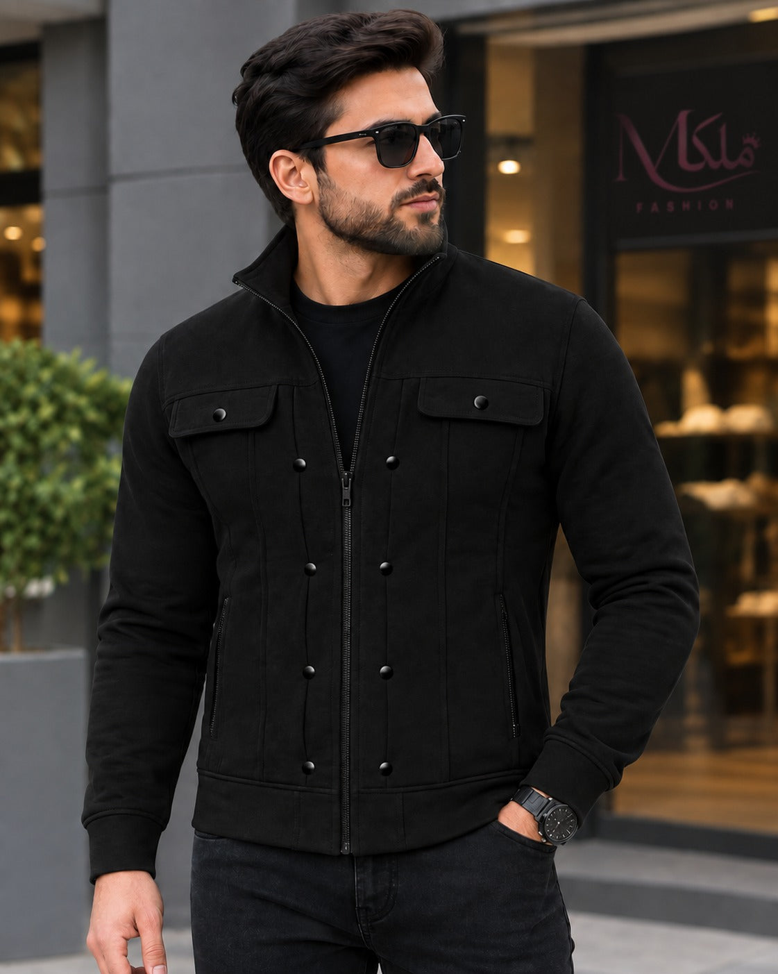 Black Mexican Style Zipper Jacket For Men