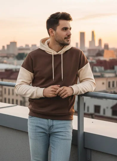 Brown With Cream Basic Hoodie For Men