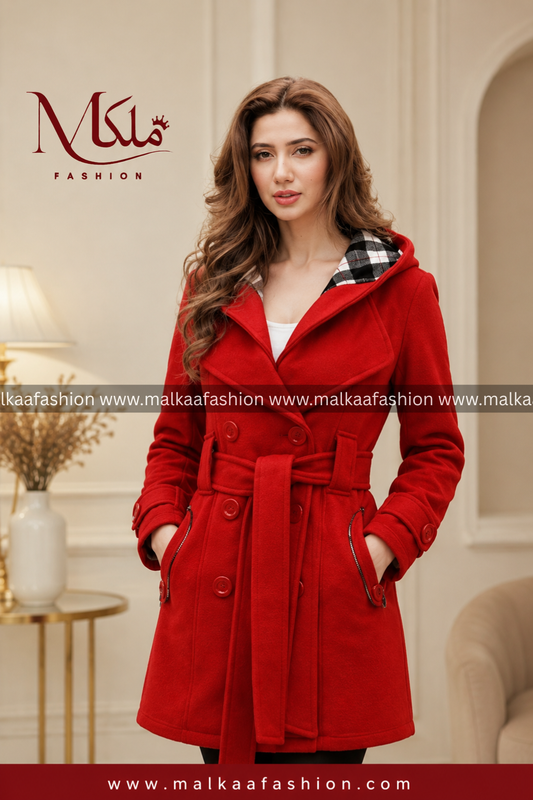 Red Women's Lace Trim Trench Coat Style Jacket