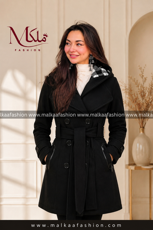 Black Women's Lace Trim Trench Coat Style Jacket
