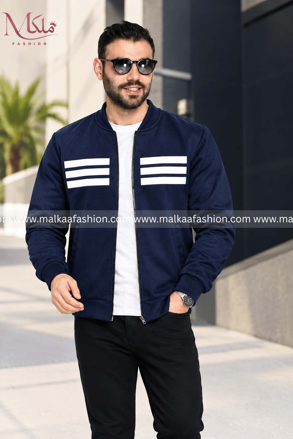 Navy Blue Three Stripe Zipper Jacket