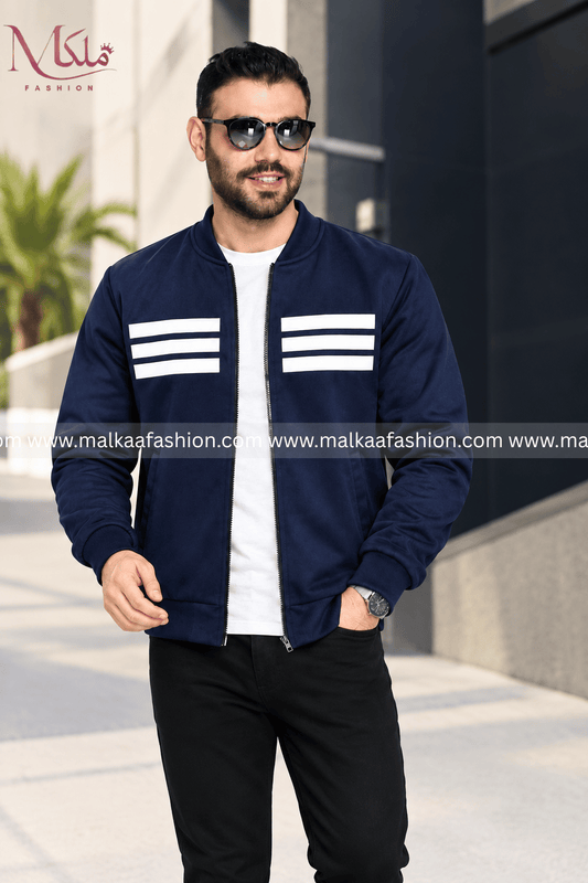 Navy Blue Three Stripe Zipper Jacket