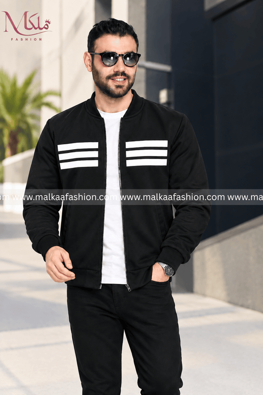 Black Three Stripe Zipper Jacket