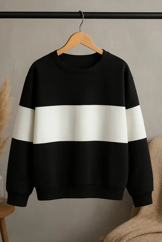 Zebra Black And White Block Sweatshirt For Women